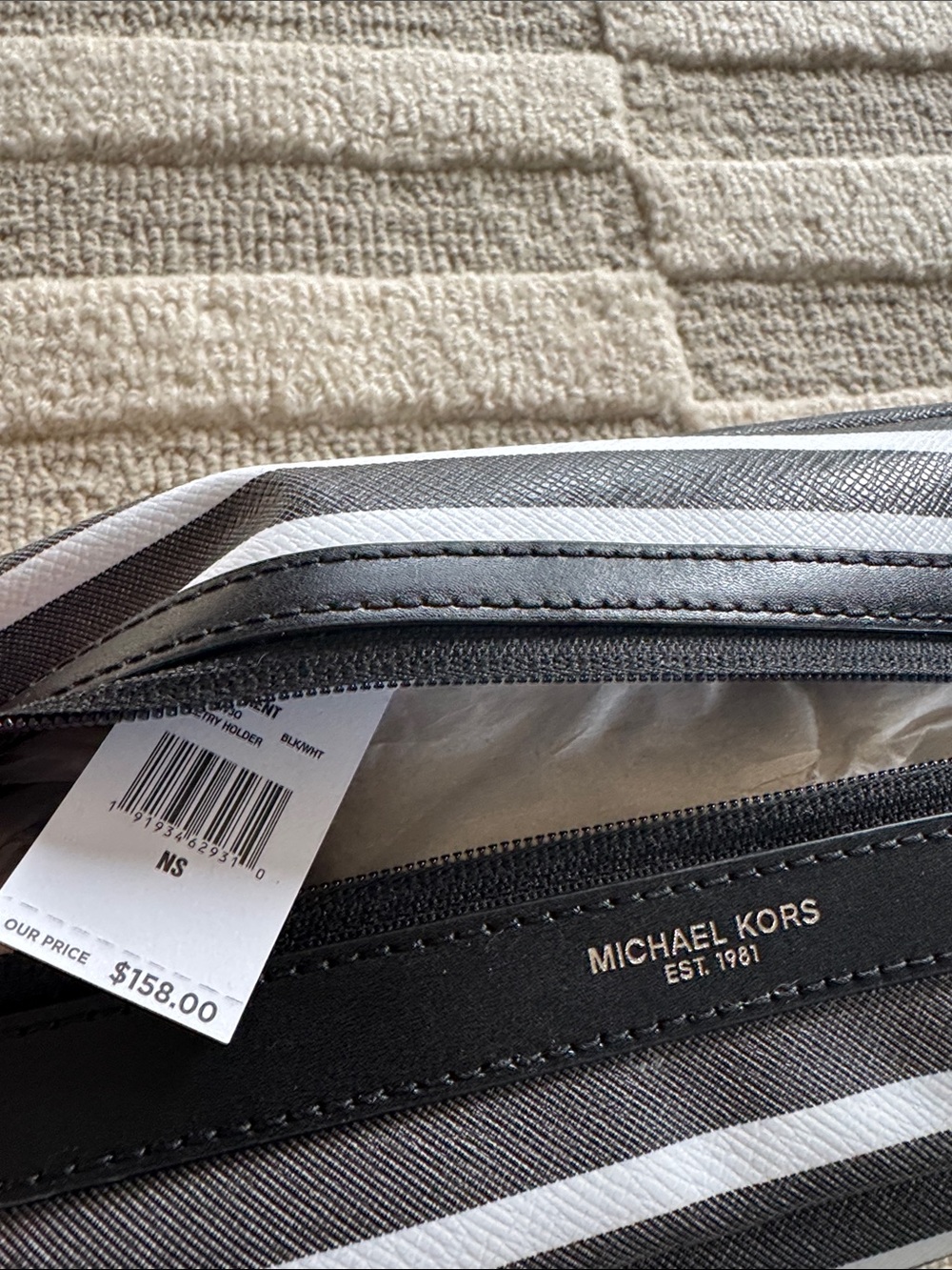 Michael Kors Men's Black and White Striped Toiletry Bag - Picture 2 of 3